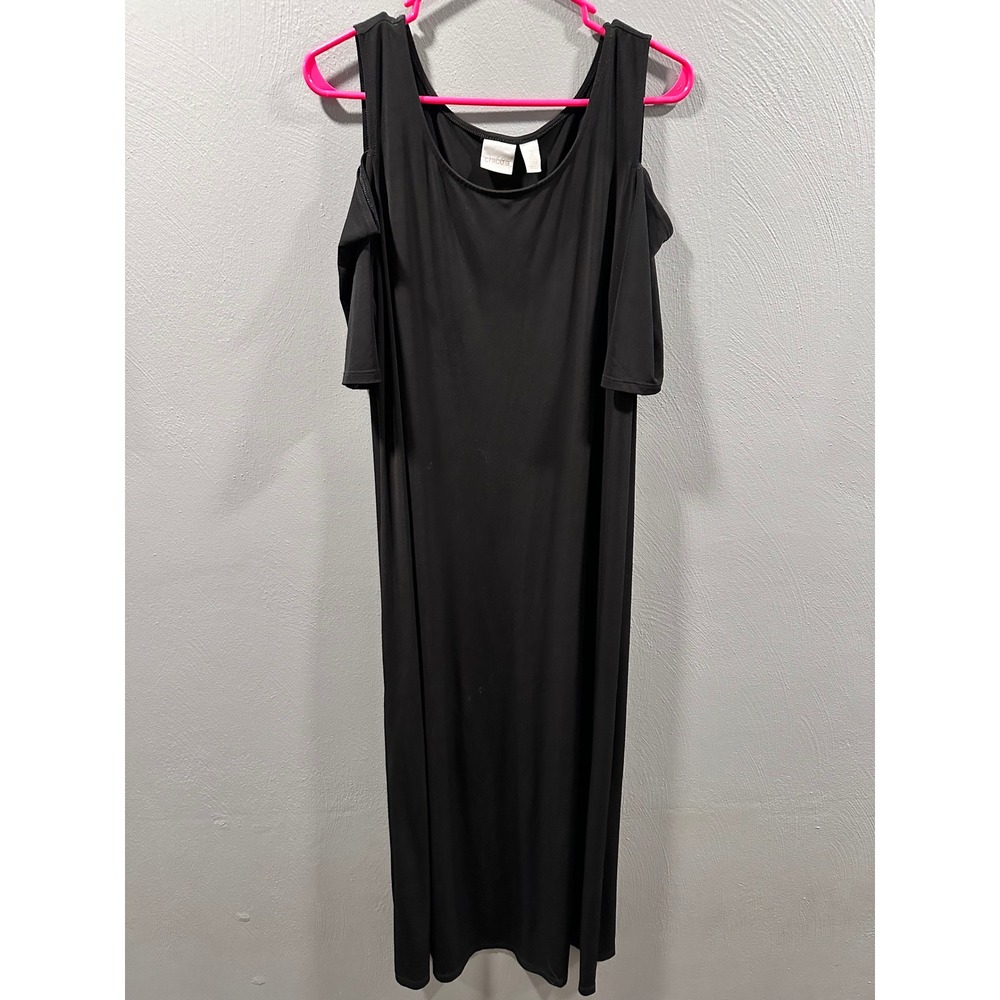 Chicos Black Cold Shoulder Maxi Dress Size 2 Large Scoop Neck Stretch Jersey